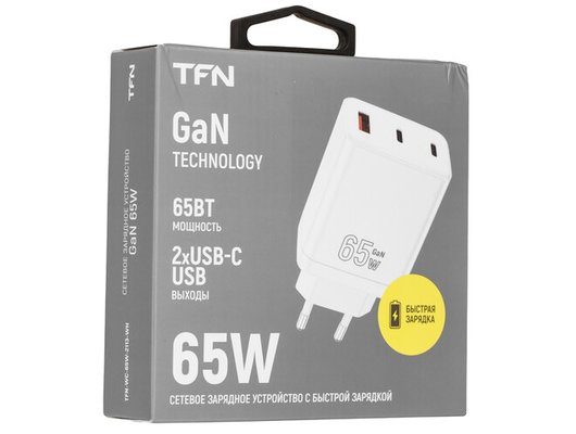 Зарядное устройство TFN GAN A+C+C 65W white б/кабеля TFN-WC-65W-2113-WH